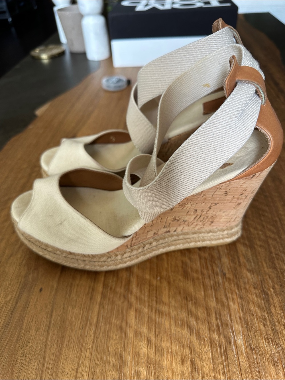 Tory Burch Tan And Cream Wedge sandal Size 9 1/2 - Picture 7 of 10